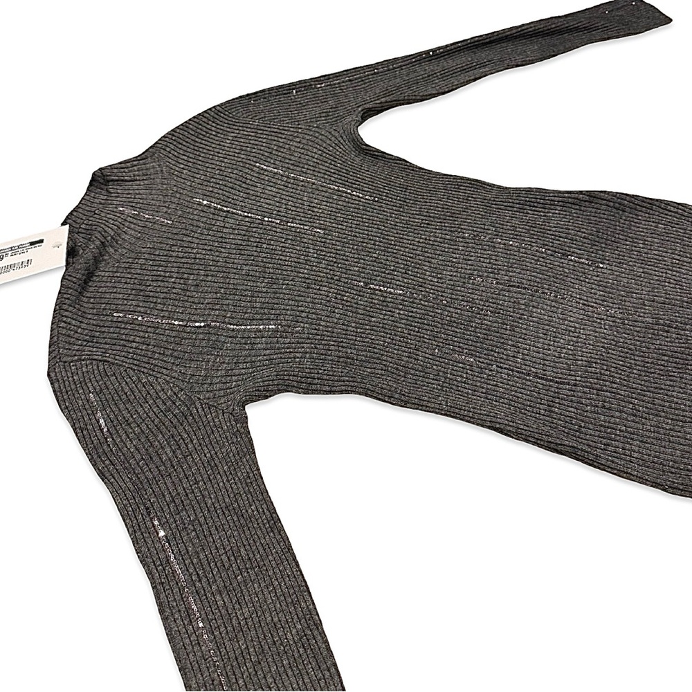 JESSIE LIU soft Ribbed gray mock-neck long sleeve with silver embellishments